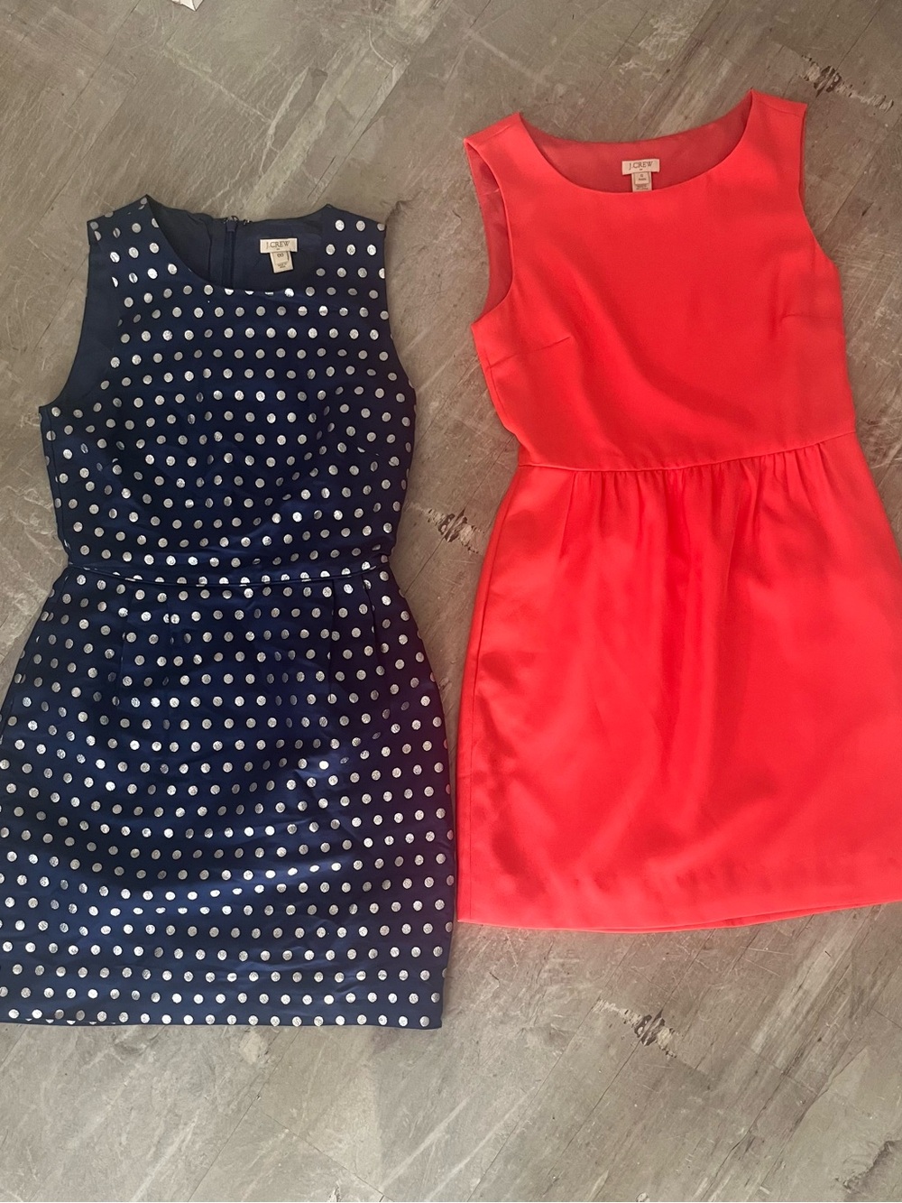 J. Crew Navy Polka Dot Dress & Coral Sleeveless Dress